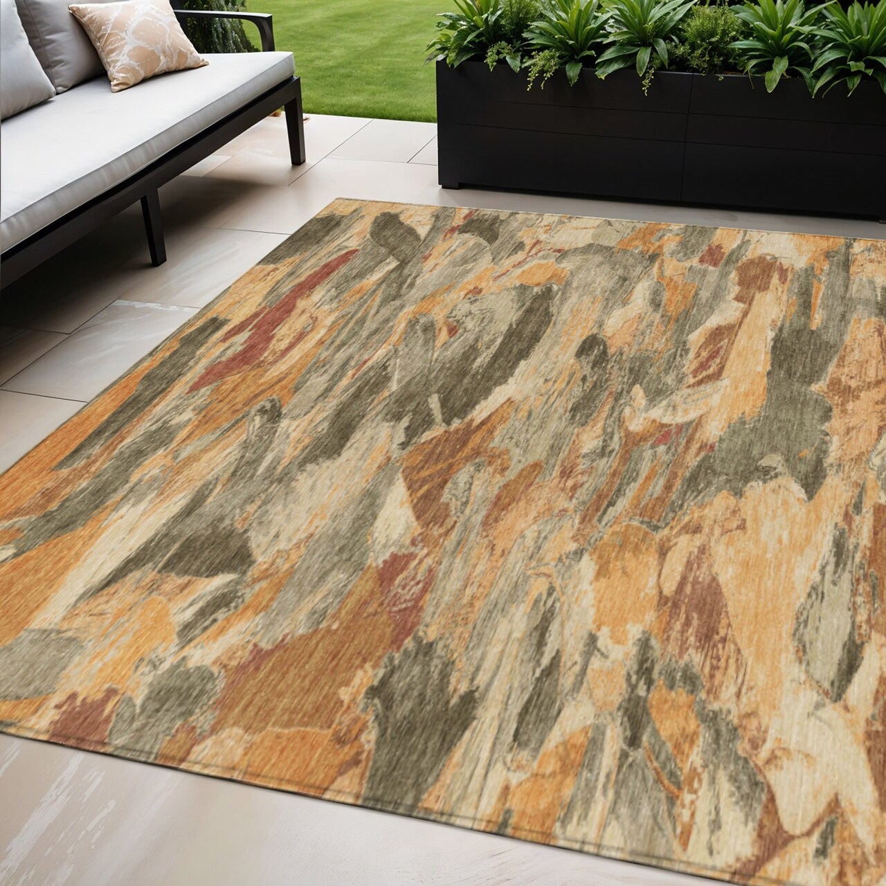 Edge Collections - 5' x 8' - Orange - Abstract for Indoor and Outdoor Use Durable Area Rug - 1 Piece